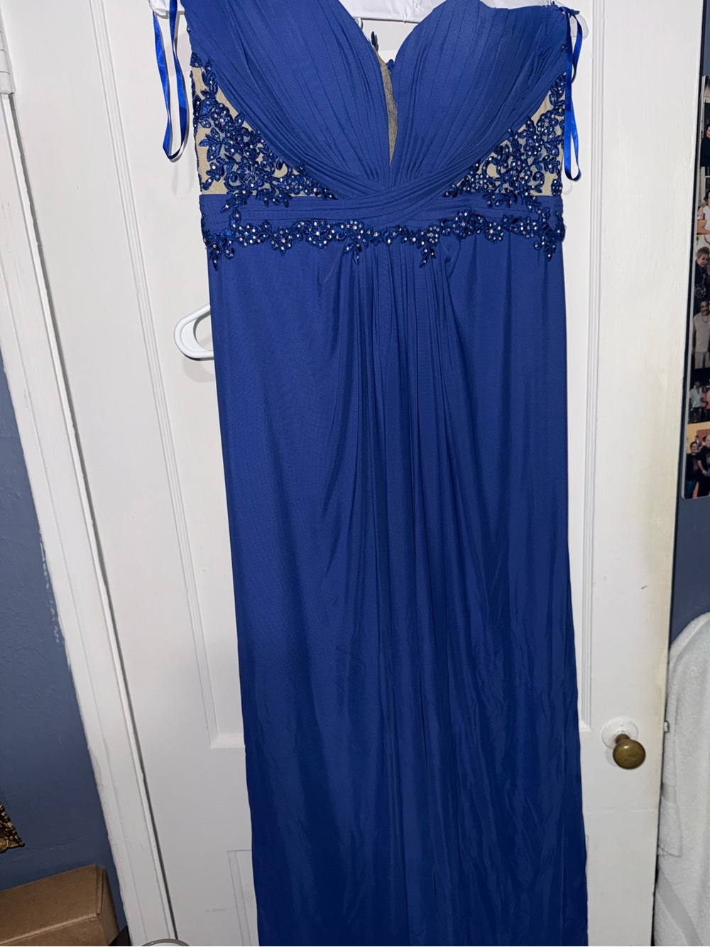 Royal Blue Beaded Chiffon Evening Dress